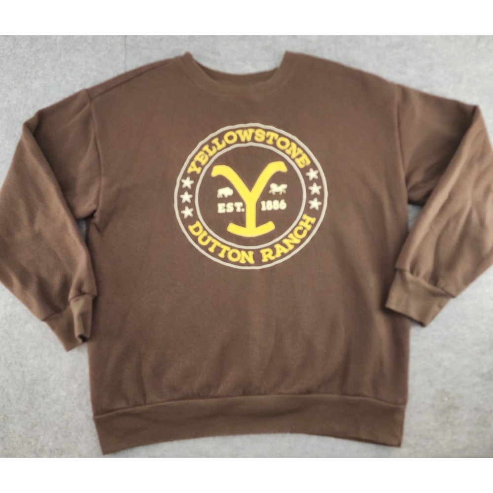 Yellowstone Dutton Ranch Brown Graphic‎ Crewneck Sweatshirt Large Western Mens L